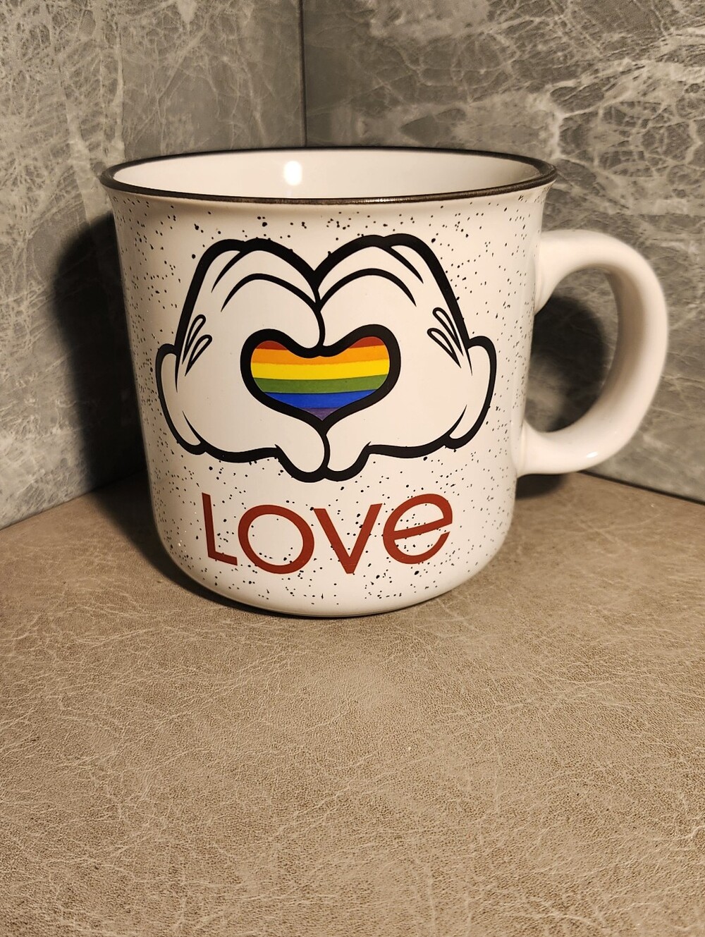 Disney White Ceramic LOVE Mug with Rainbow Heart